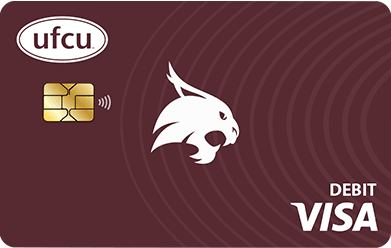 Maroon debit card with the Bobcats logo in white in the middle.