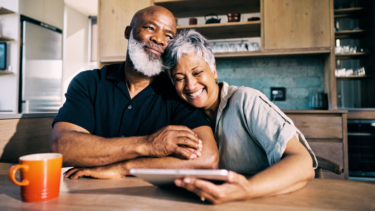 Happy couple at their breakfast table.
